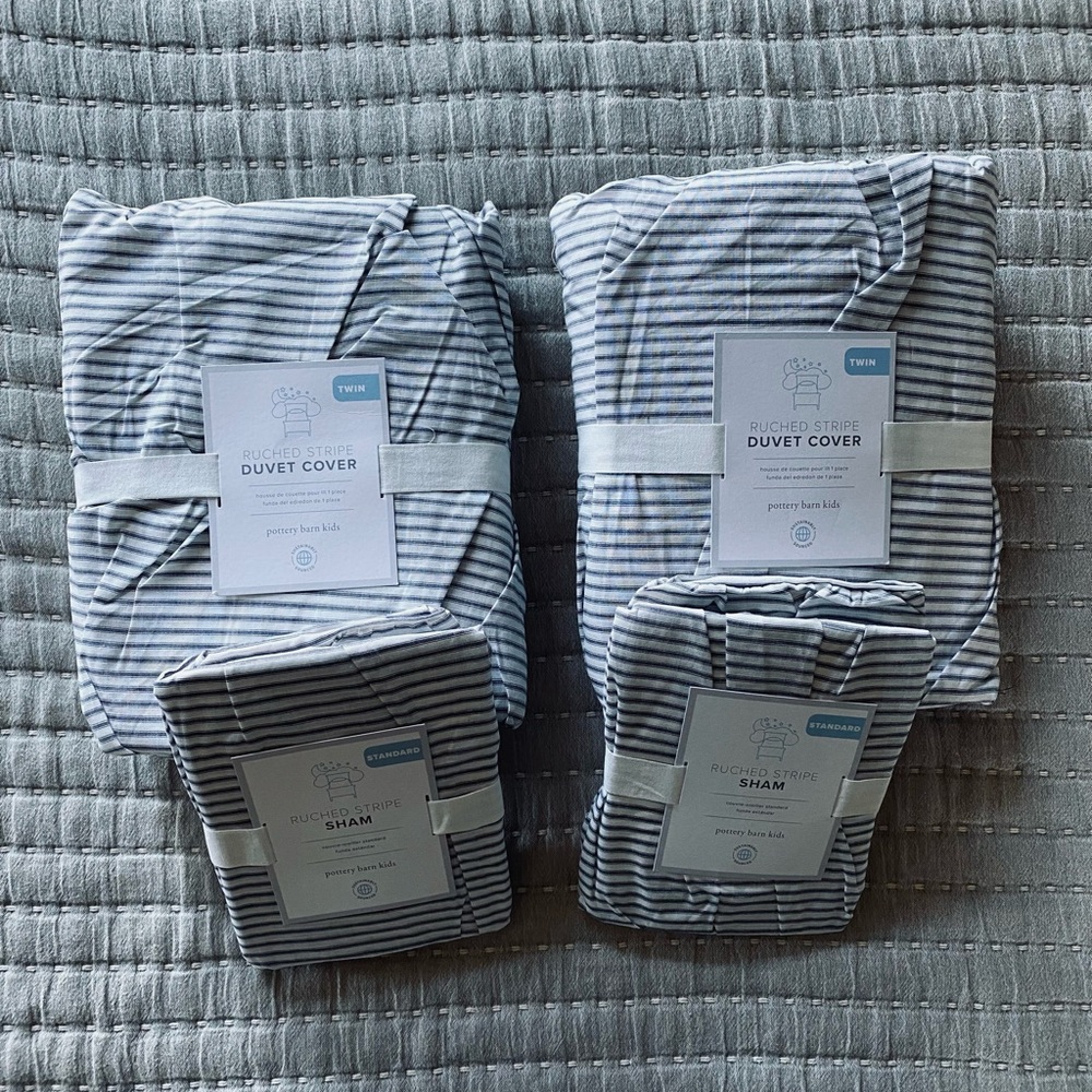 Pottery Barn Charcoal and White Striped Duvet Cover Set
